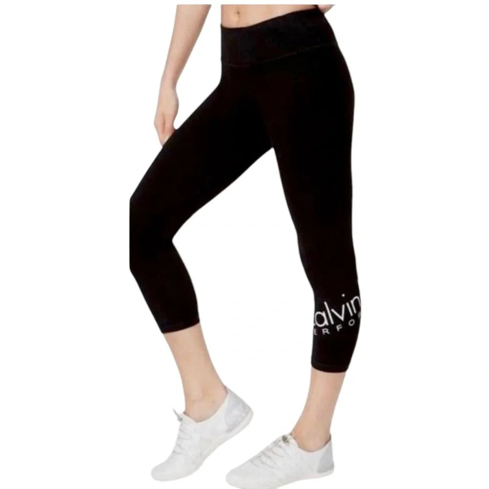 CALVIN KLEIN  - Logo Leggings XS Cropped Track Pants Black Skinny NWOT